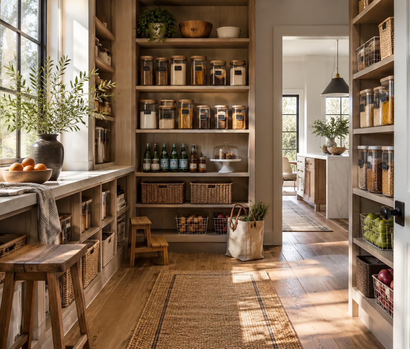 Beautifully organized pantry in a warm family home